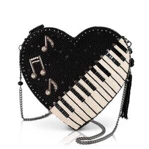 NEW MARY FRANCES women's heart beat crossbody handbag in black